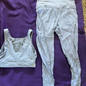 Women's Light Blue Ruffled leggings& Top Set from Free People